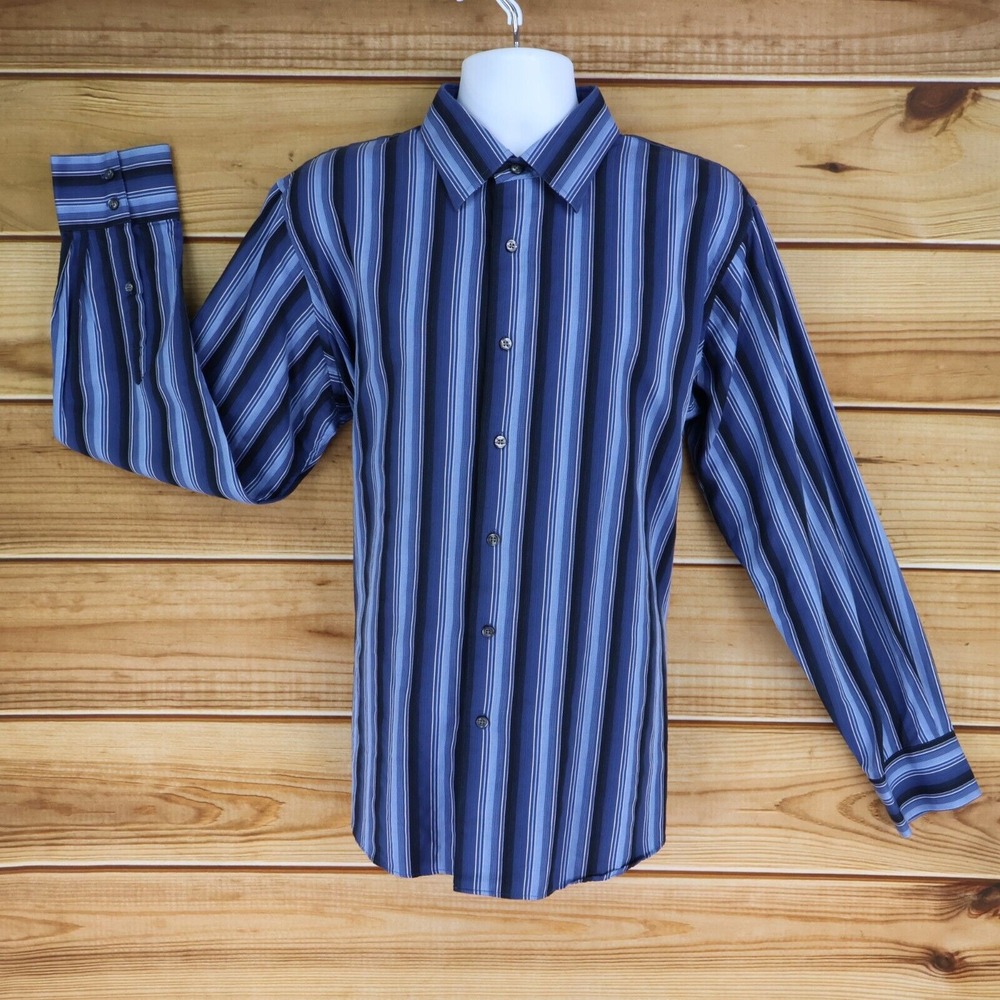 Apt. 9 Dress Shirt Point Collar Men Size XL Blue Striped 100% Cotton Long Sleeve
